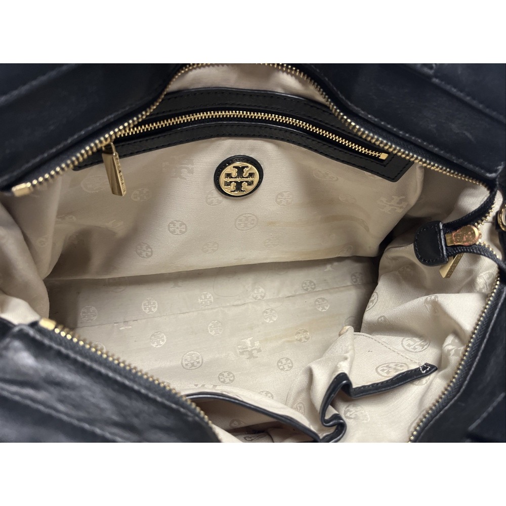 Tory Burch Gloria Satchel Black Bag Suede Leather Purse 2-Way w Detach Strap - Picture 4 of 7